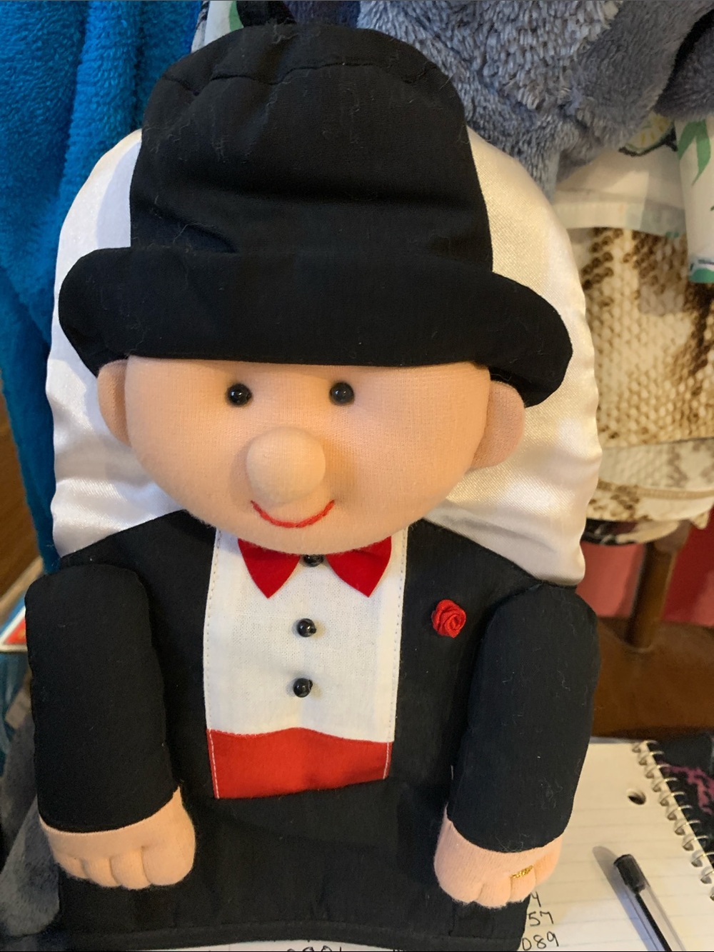 Oven Mitt  Plush Gentleman Doll in Black & Red Tux oven mitt